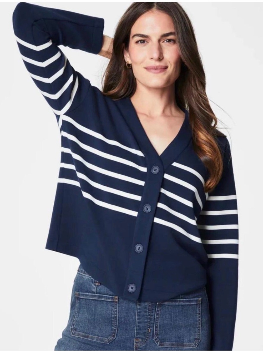 SPANX AirEssentials Navy Stripe Cardigan NWT